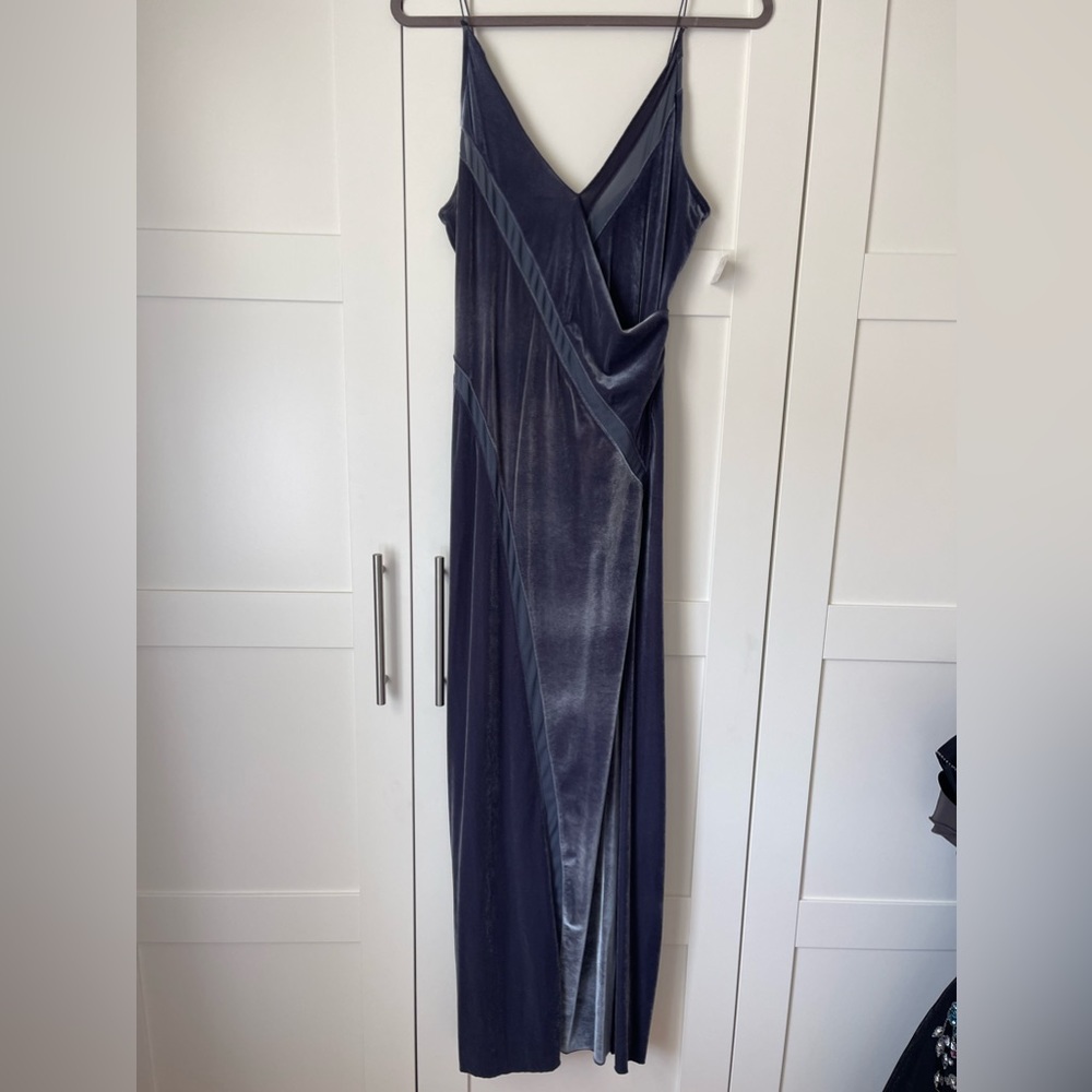Silver free people velvet spaghetti strap slip dress with mesh cutouts